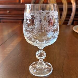 Czech Bohemian clear etched Crystal Cascade Design cordial glass goblet 6.5”